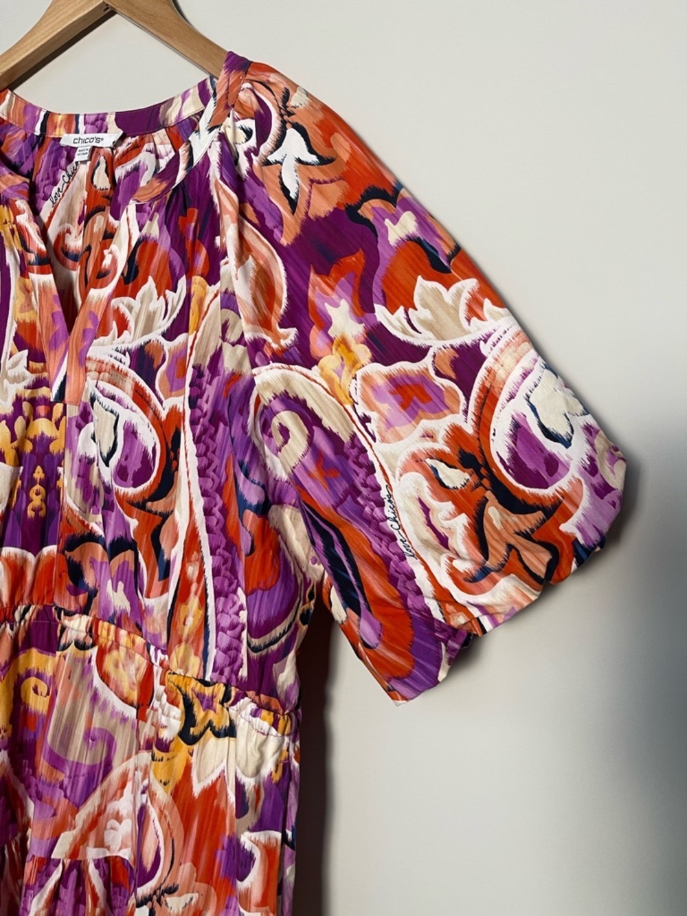 Chico’s | 40th Anniversary Tiered Midi Dress Puff Sleeve Poplin Pima Cotton 16 - Picture 2 of 7